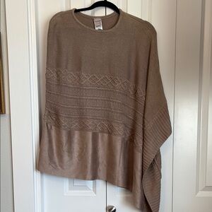 Tan Oversized Knit Poncho with Cable Details